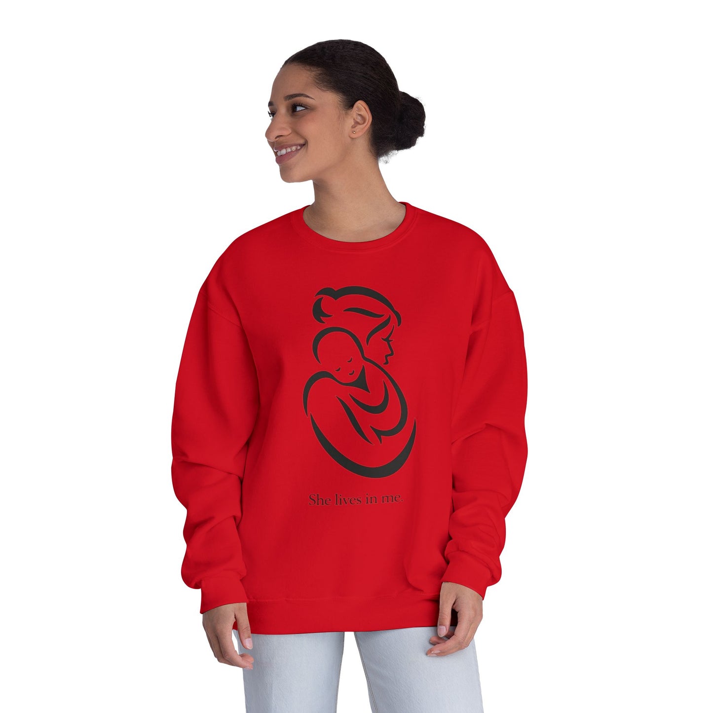 Mom Loved Crewneck Sweatshirt — 'She Lives in Me' Mother & Baby Silhouette