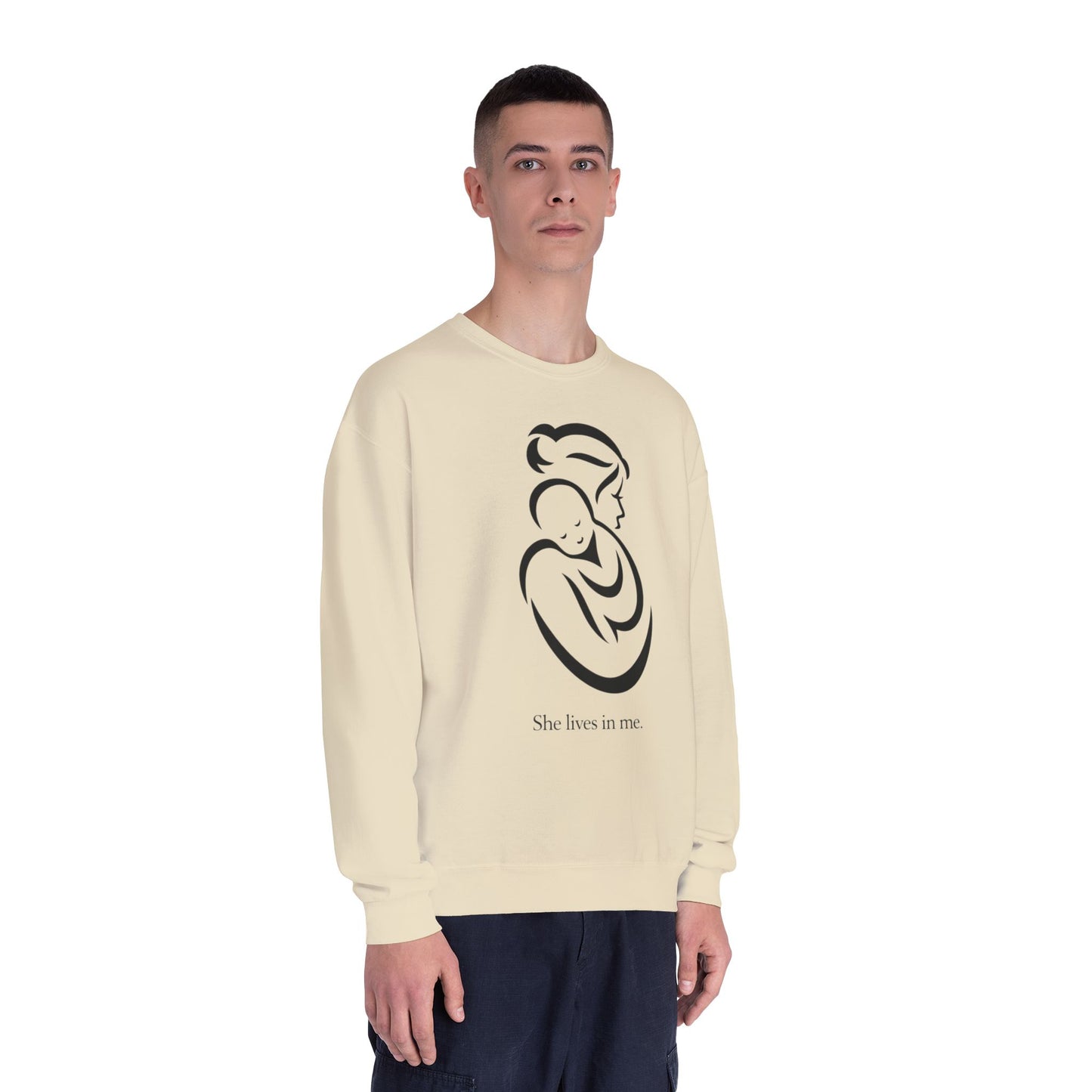 Mom Loved Crewneck Sweatshirt — 'She Lives in Me' Mother & Baby Silhouette