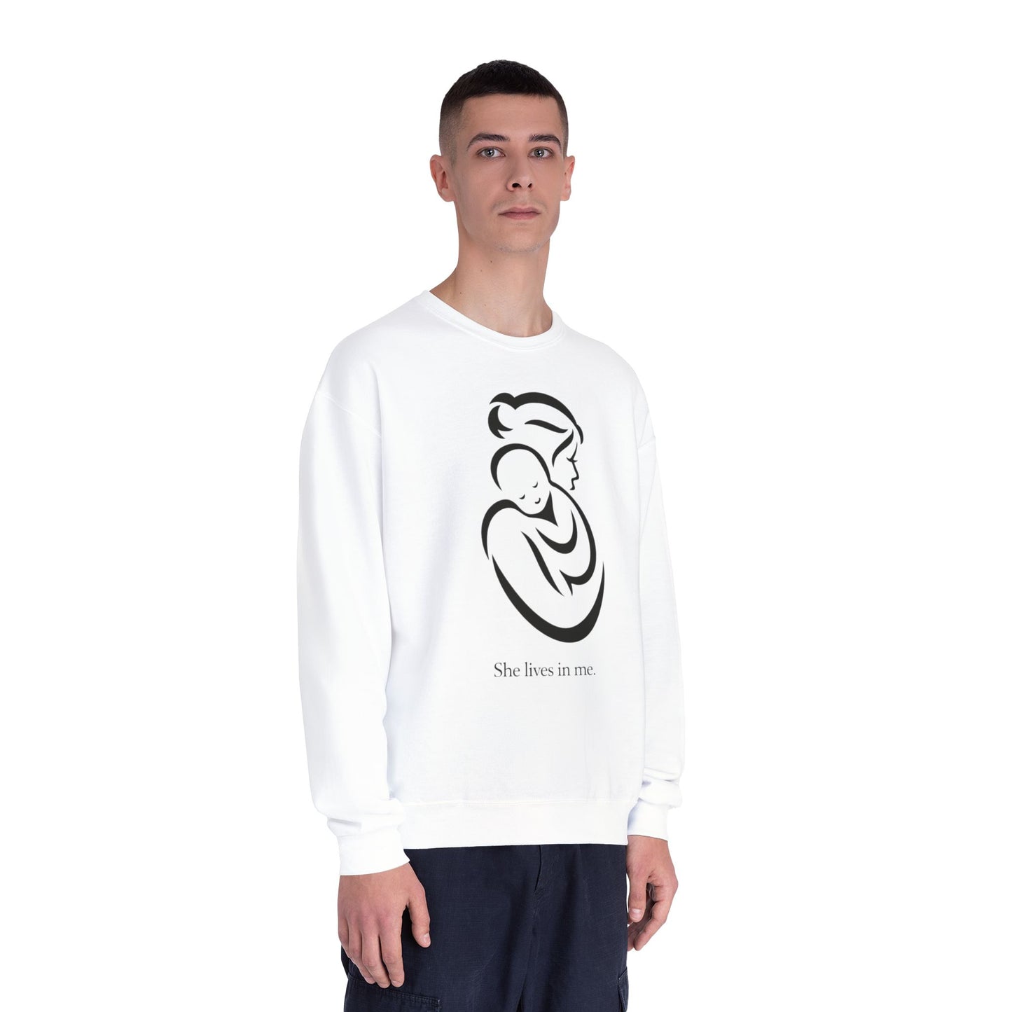 Mom Loved Crewneck Sweatshirt — 'She Lives in Me' Mother & Baby Silhouette