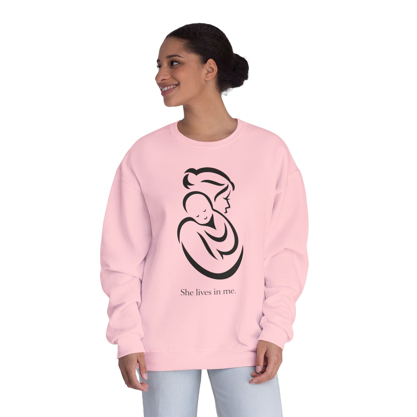 Mom Loved Crewneck Sweatshirt — 'She Lives in Me' Mother & Baby Silhouette
