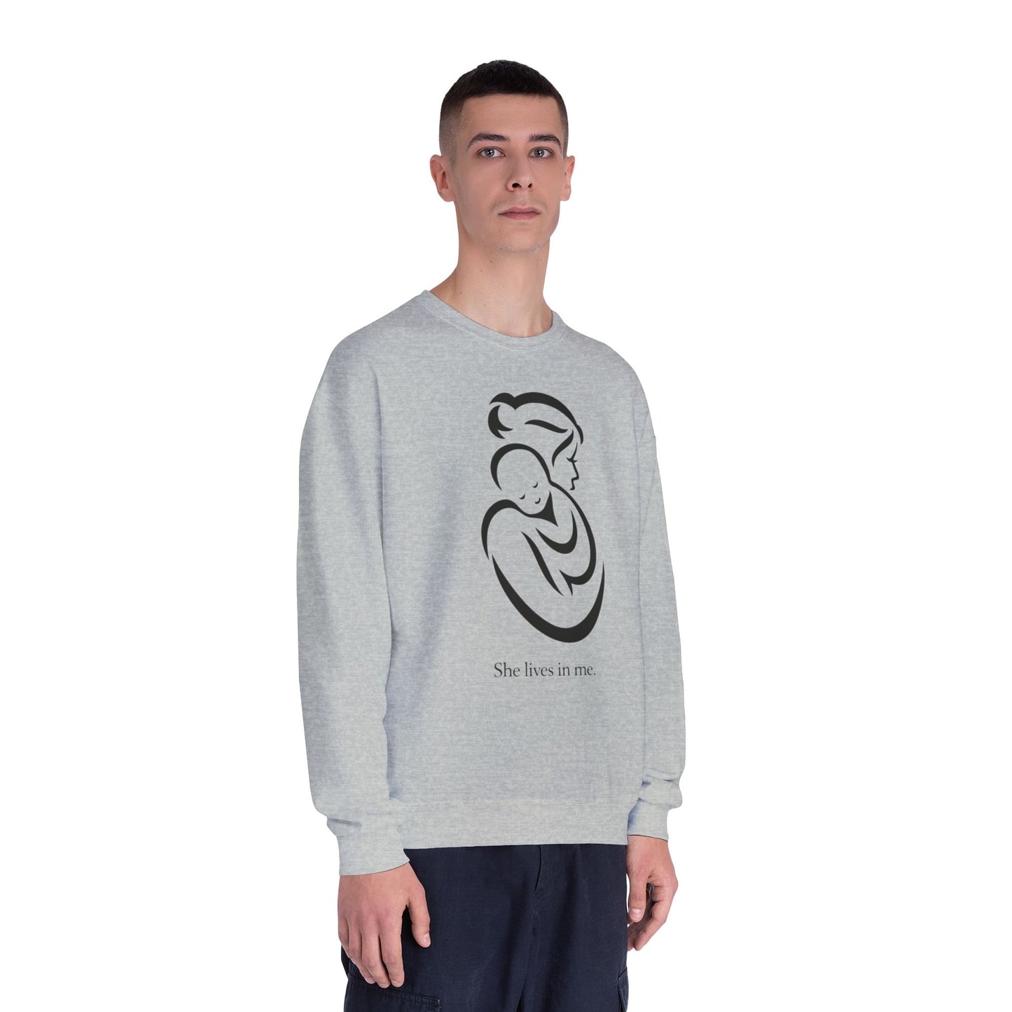 Mom Loved Crewneck Sweatshirt — 'She Lives in Me' Mother & Baby Silhouette