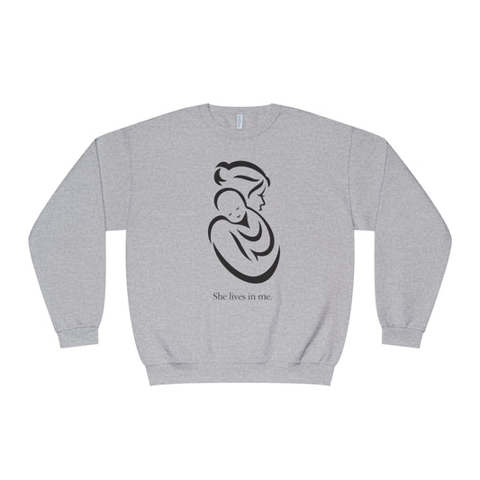 Mom Loved Crewneck Sweatshirt — 'She Lives in Me' Mother & Baby Silhouette