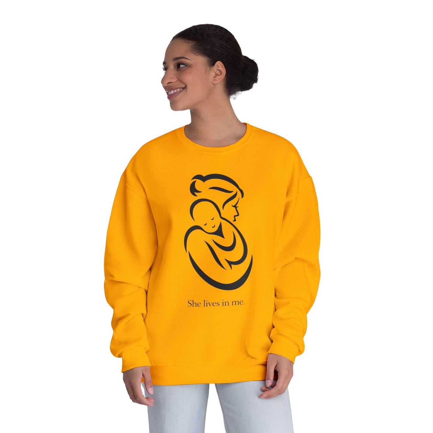 Mom Loved Crewneck Sweatshirt — 'She Lives in Me' Mother & Baby Silhouette