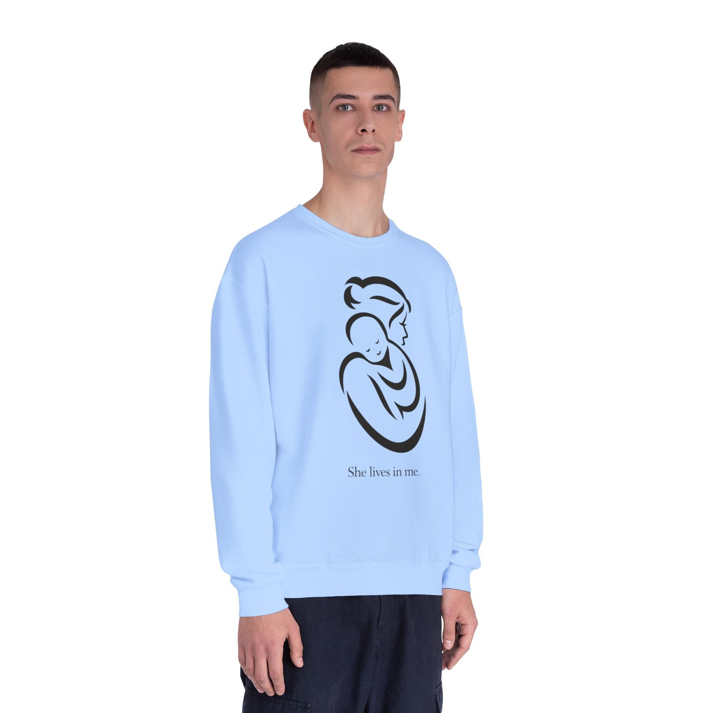 Mom Loved Crewneck Sweatshirt — 'She Lives in Me' Mother & Baby Silhouette