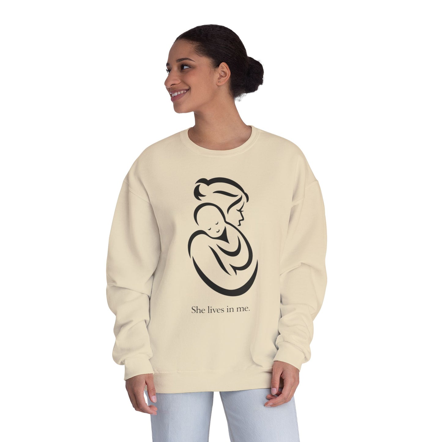 Mom Loved Crewneck Sweatshirt — 'She Lives in Me' Mother & Baby Silhouette