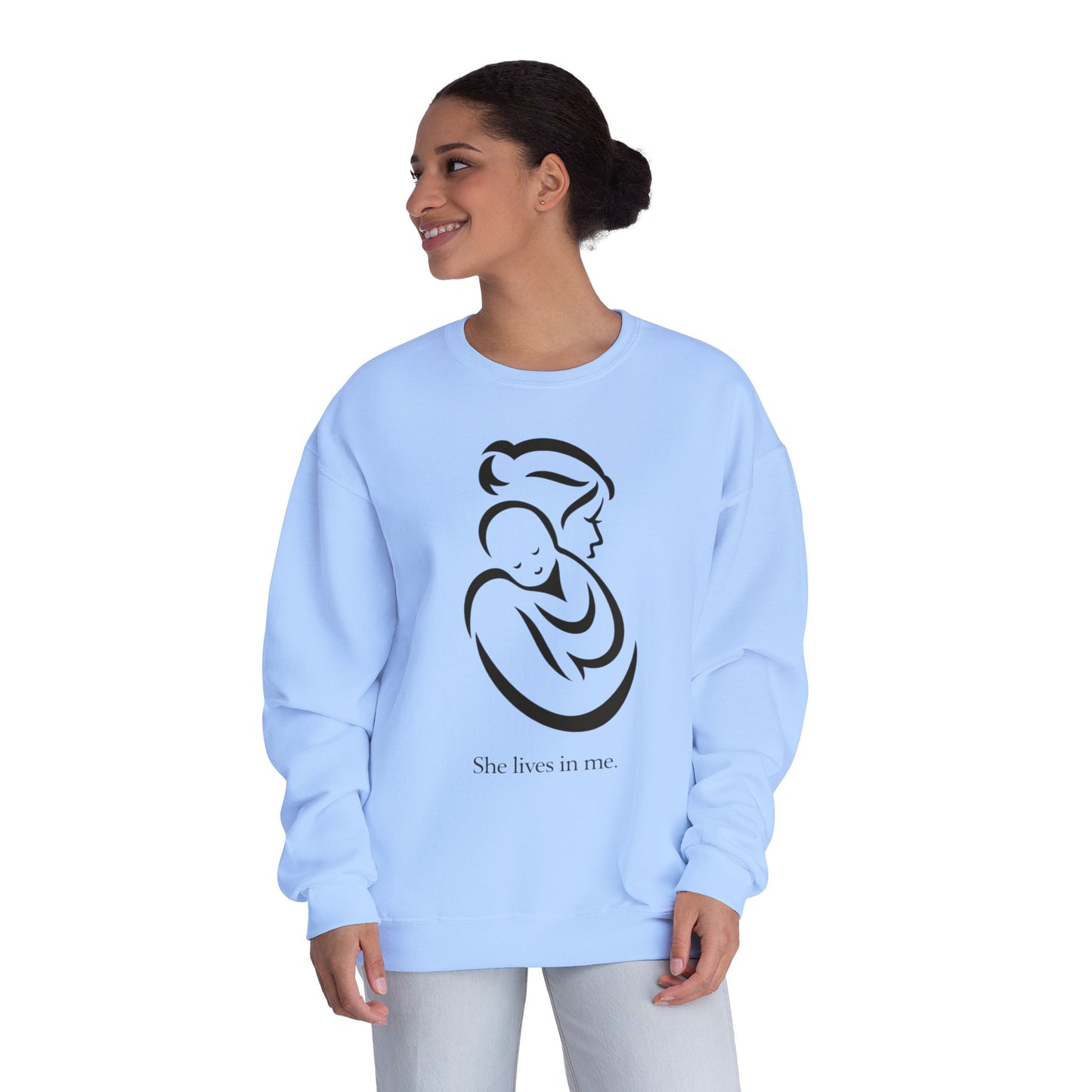 Mom Loved Crewneck Sweatshirt — 'She Lives in Me' Mother & Baby Silhouette