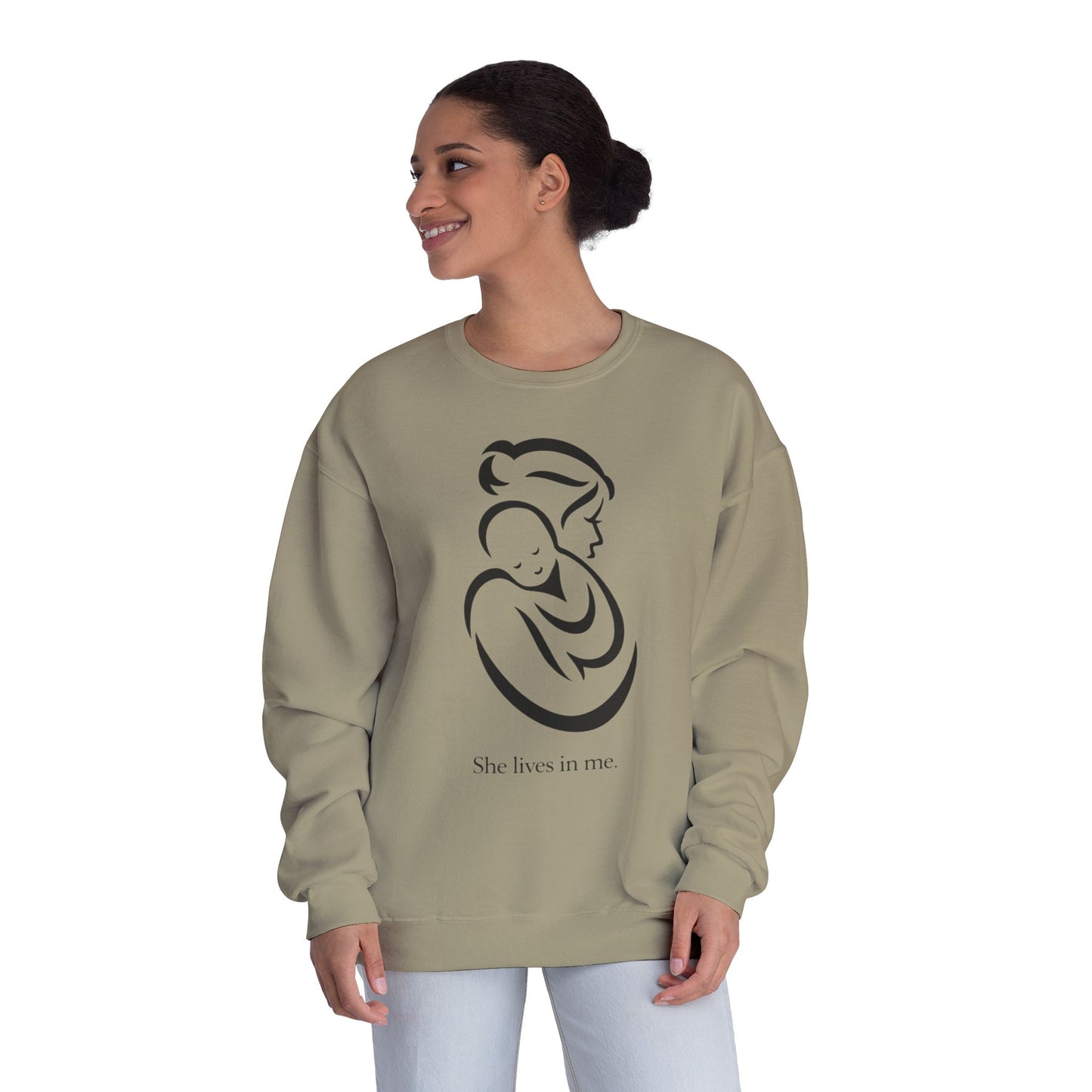 Mom Loved Crewneck Sweatshirt — 'She Lives in Me' Mother & Baby Silhouette