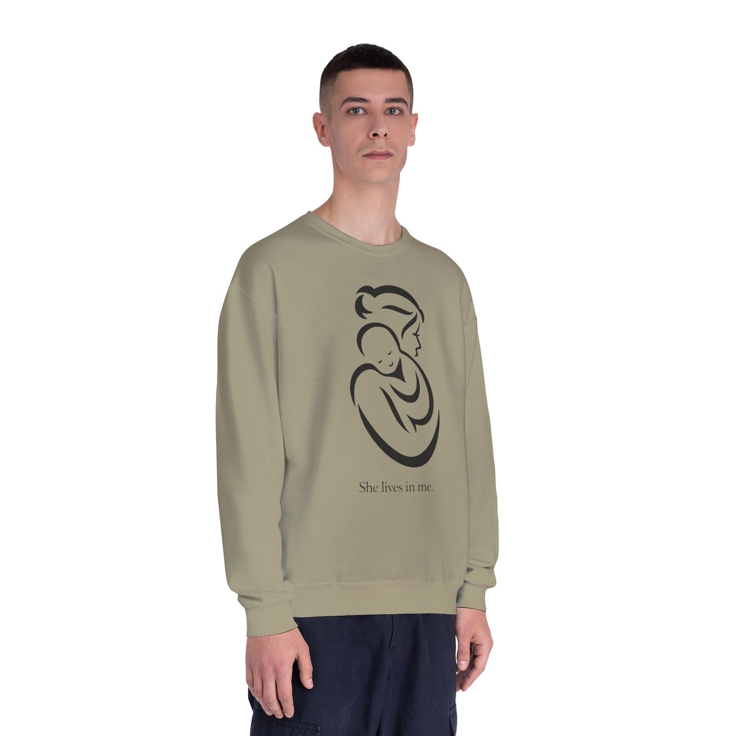 Mom Loved Crewneck Sweatshirt — 'She Lives in Me' Mother & Baby Silhouette