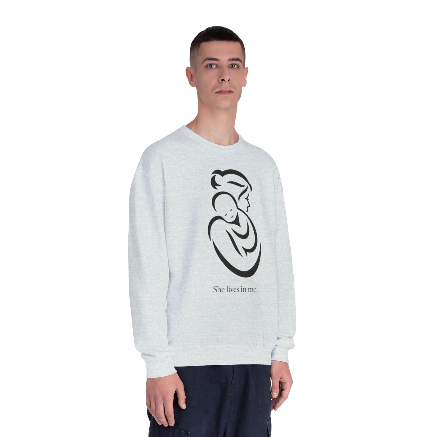 Mom Loved Crewneck Sweatshirt — 'She Lives in Me' Mother & Baby Silhouette